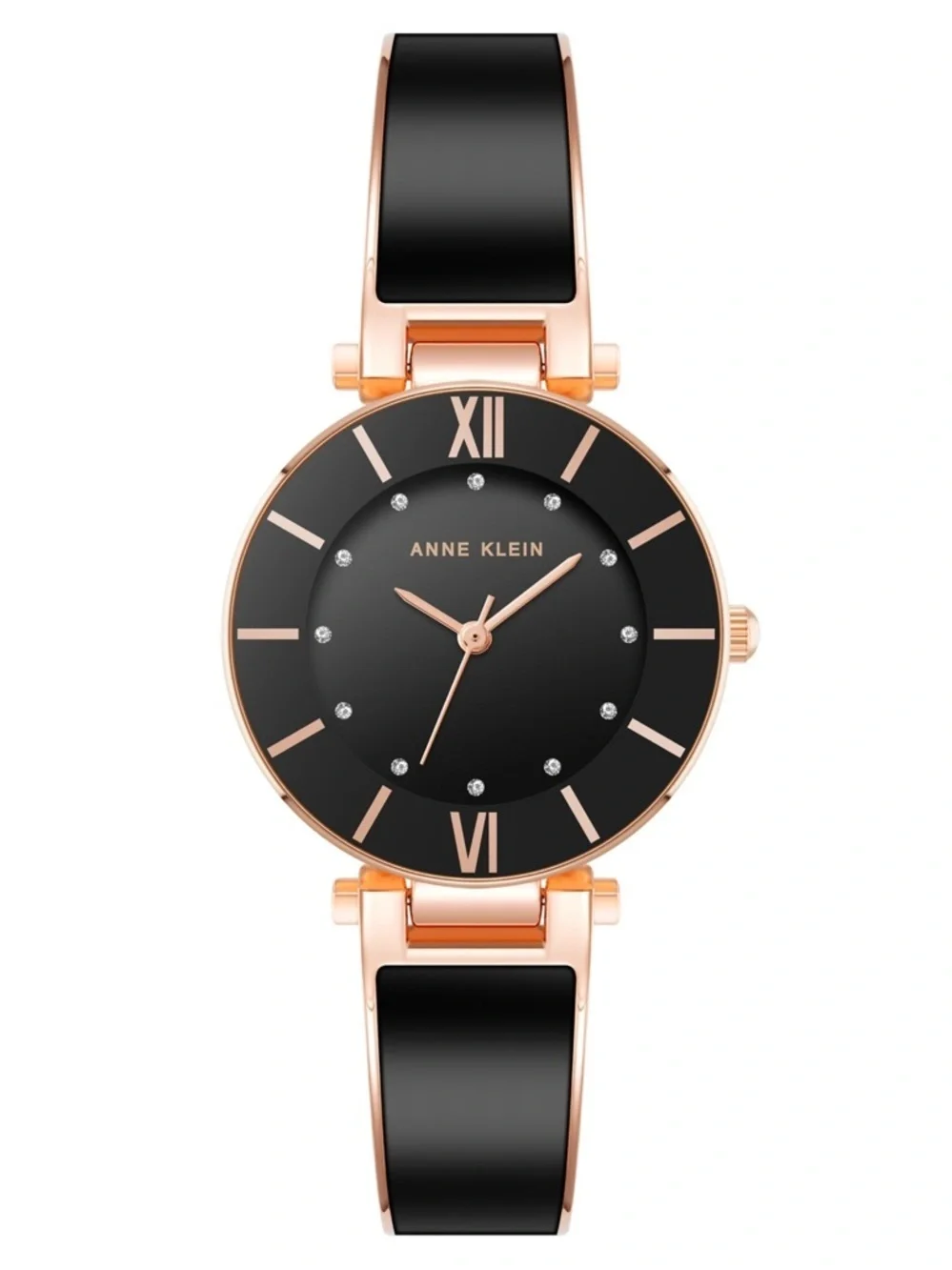 Anne Klein Rose Gold-Tone and Black Bangle Watch